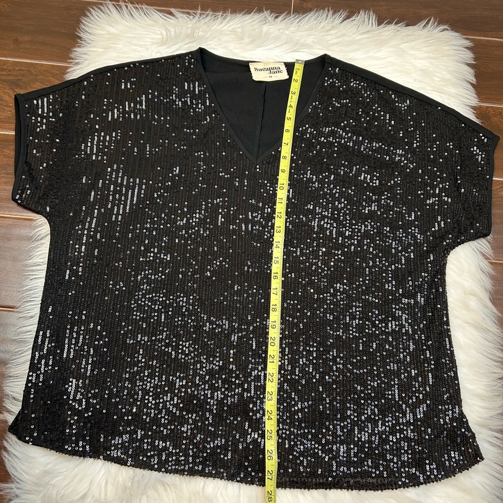 Savanna Jane Womens Sequin Top Size 1X Black Glam Concert Festival Cowgirl - Picture 6 of 7